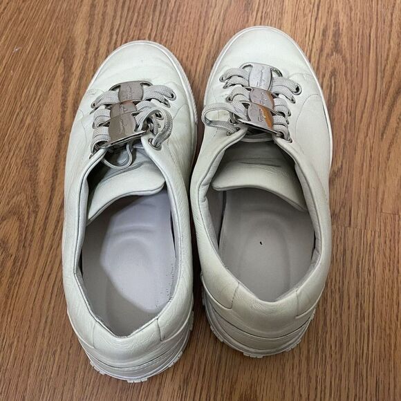 Salvatore Ferragamo White leather lace up logo trainers sneakers size US 7.5 - Picture 8 of 9